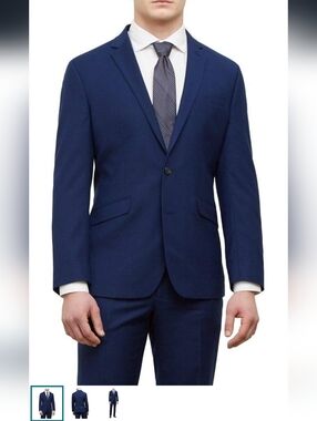 Kenneth Cole Men's Blue Techni-Cole Stretch Slim Fit Suit Blazer Pants 46R & 40W